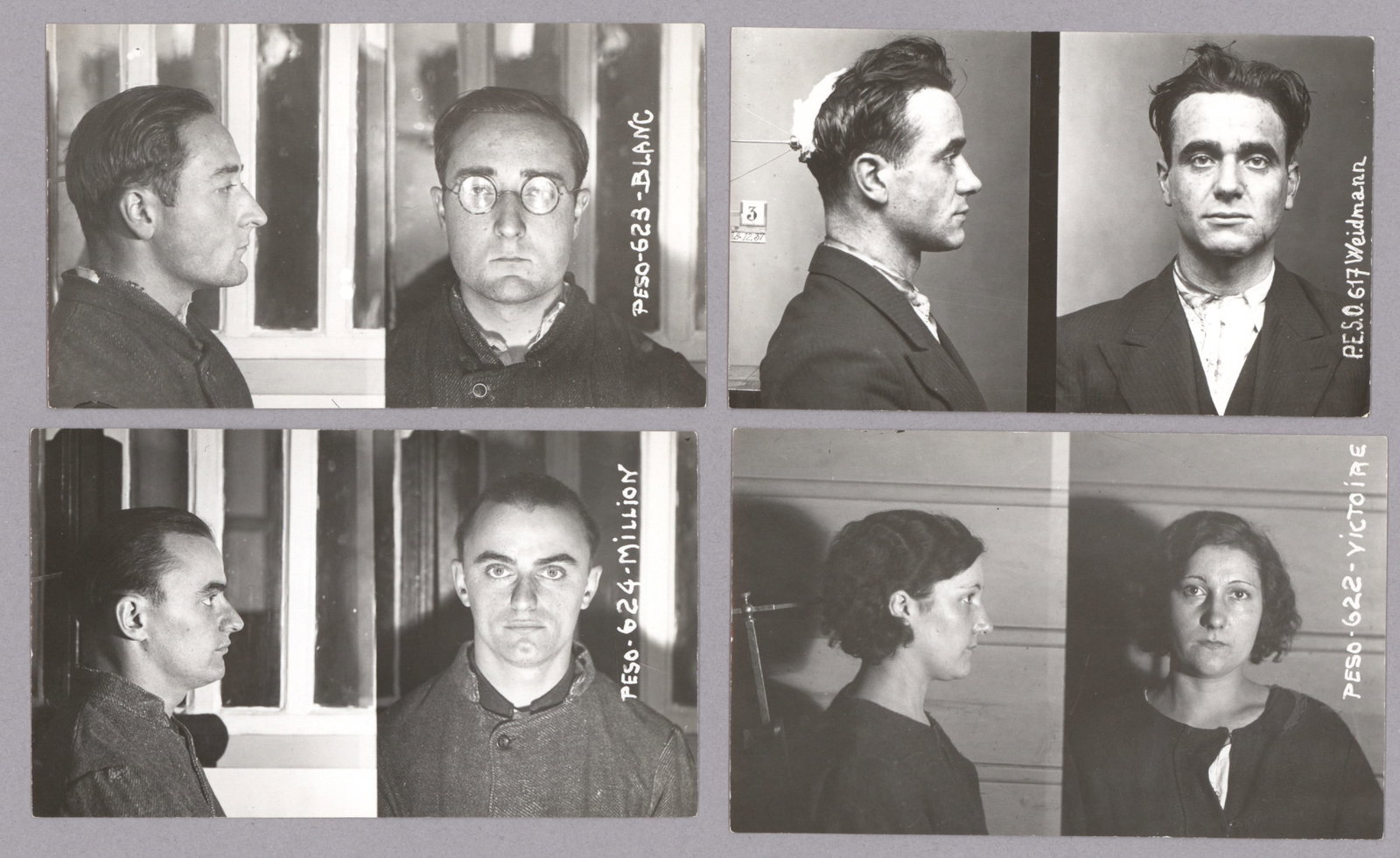 EUGEN WEIDMANN AND GANG MEMBERS MUGSHOTS (4): EUGEN WEIDMANN (1908-1939) German-born serial killer and the last criminal to be publicly executed by guillotine in France. Weidmann and his associates Roger Million and Jean Blanc, worked together