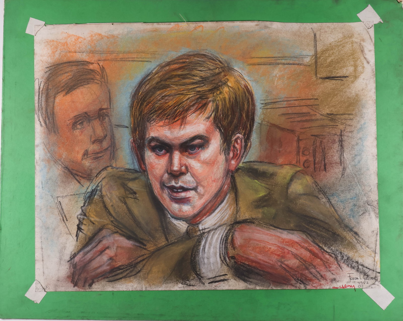 JOHN HINCKLEY COURTROOM SKETCHES (28): JOHN HINCKLEY, JR. (b. 1955) American man who attempted to assassinate U.S. president Ronald Reagan as he left the Hilton Hotel in Washington, D.C., on March 30, 1981. Hinckley wounded Reagan, police