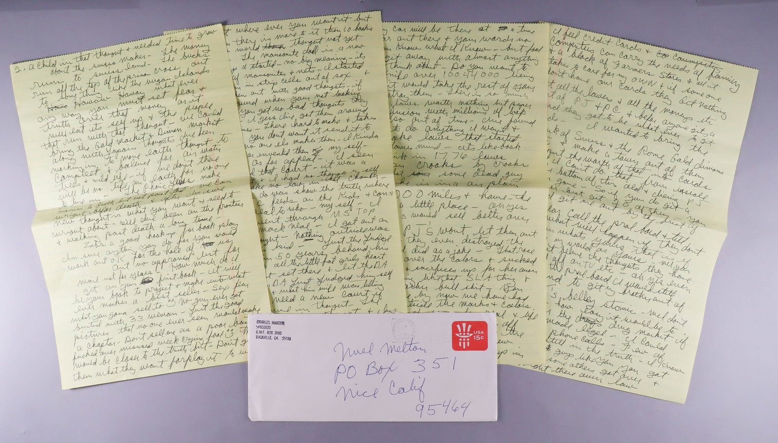 CHARLES MANSON: (1934 - 2017) Drifter whose 'family' committed the infamous Tate-LaBianca murders in 1969. Great content A.L.S. 'Easy C Manson' with the addition of a swastika to his signature, 8pp. legal folio,