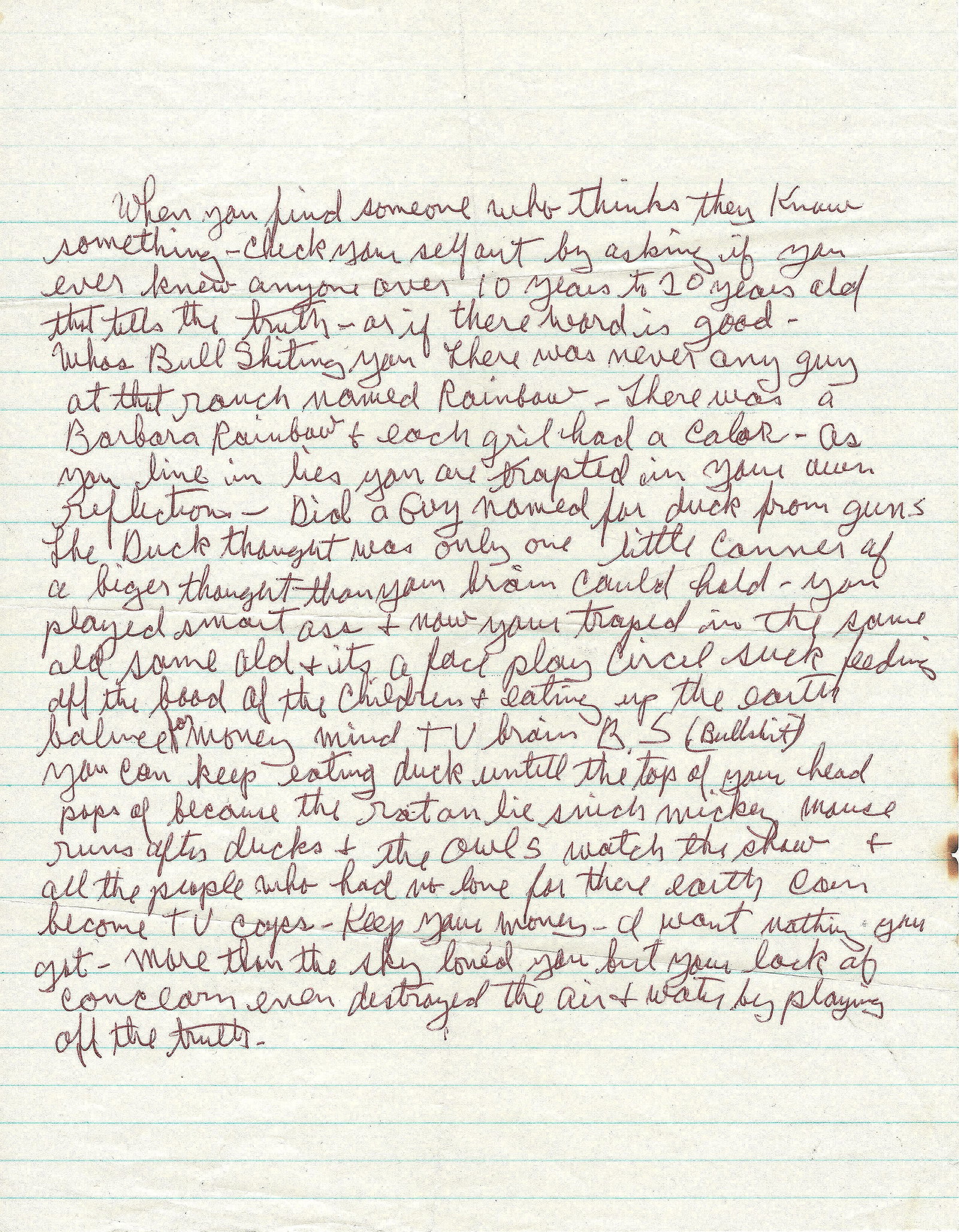 CHARLES MANSON: (1934 - 2017) Drifter whose 'family' committed the infamous Tate-LaBianca murders in 1969. A.L. [unsigned], 1p. 4to., [n.p., n.d. but postmarked on accompanying cover Vacaville, Mar. 22, 1983], on