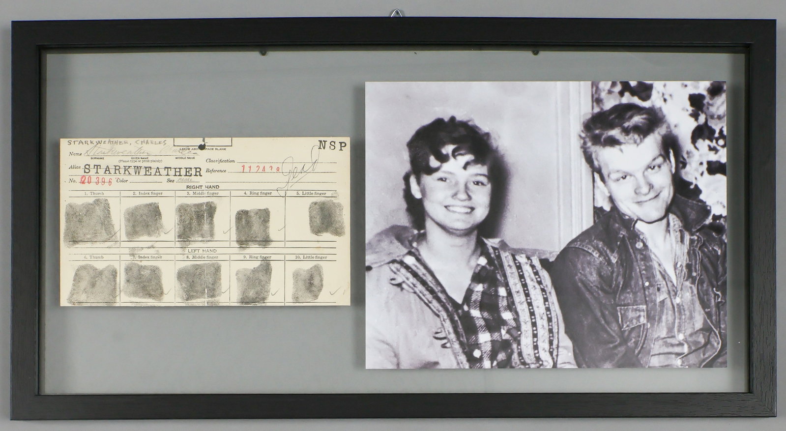 CHARLES STARKWEATHER SIGNED PRISON FINGERPRINT CHART: CHARLES STARKWEATHER (1938–1959) American spree killer who murdered eleven people in Nebraska and Wyoming between November 1957 and January 1958, when he was nineteen years old. He killed ten