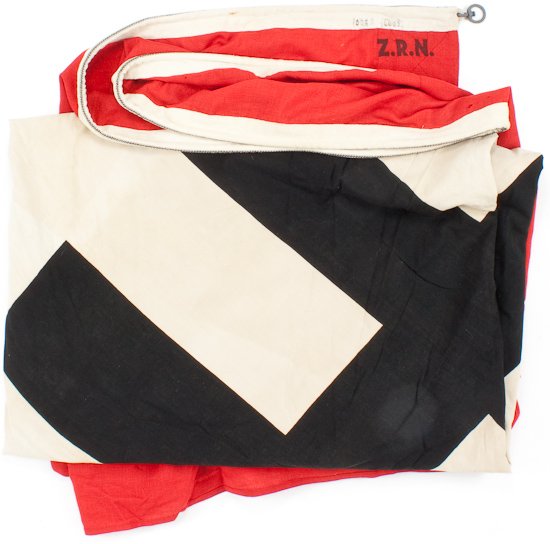 GERMAN MERCHANT ENSIGN SWASTIKA FLAG: GERMAN MERCHANT ENSIGN SWASTIKA FLAG German national swastika flag with offset disk is also considered the merchant flag or "Jack". The flag is 110" x 158", made of cotton with reinforced corners at t