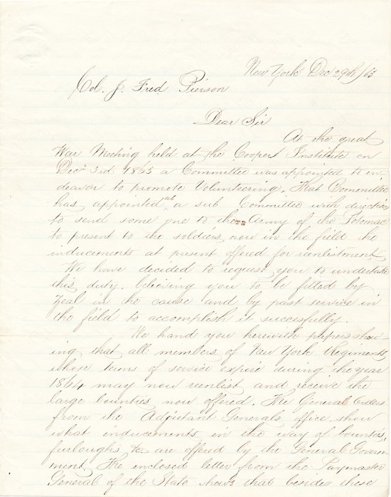 RECRUITING LOT WITH THREE UNION GENERALS: RECRUITING LOT WITH THREE UNION GENERALS MORGAN, Edwin D. (1811-1883) was the 21st Governor of New York from 1859 to 1862 and served in the Senate from 1863 to 1869, also a Union Army general during t