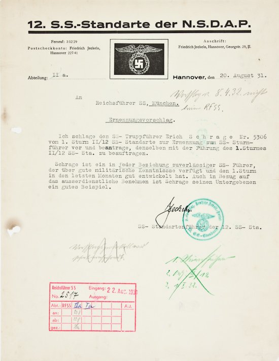 FRIEDRICH JECKELN: FRIEDRICH JECKELN (1895-1946) SS leader in the Soviet Union, personally responsible for ordering the deaths of 100,000 Jews and other "undesirables". Sentenced to death and hung at Riga. T.L.S. on let