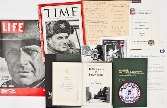MATTHEW B. RIDGWAY EPHEMERA GROUP: MATTHEW B. RIDGWAY EPHEMERA GROUP Grouping of items from the estate of Gen. Matthew B. Ridgway, includes two books from his library: Those Devils in Baggy Pants, by Ross S. Carter (New York: Appleton-