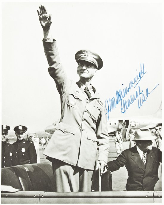 JONATHAN M. WAINWRIGHT: JONATHAN M. WAINWRIGHT (1883 - 1953) "Skinny", American general who defended Bataan and Coregidor after MacArthur's withdrawal early in World War II. Fine S.P. "J. M. Wainwright Genertal USA", 8" x 10