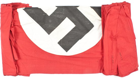 ENORMOUS N.S.D.A.P. HANGING BANNER: ENORMOUS N.S.D.A.P. HANGING BANNER The largest hanging banner we've ever seen, only 56" wide but about 55 feet long, cotton construction, one sided, with a separate white circular field with mobile sw