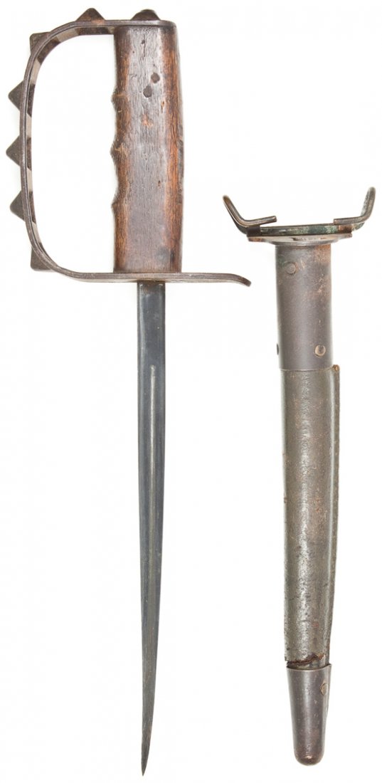 M1917 L. F. & C. TRENCH KNIFE: M1917 L. F. & C. TRENCH KNIFE Scarce Model 1917 Landers, Frary & Clark U.S. Model 1917 trench knife with triangular blade with much of the original bluing still present, 14" long, the lightly oxidized