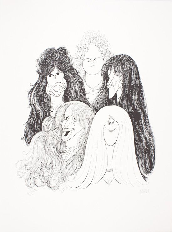 AL HIRSCHFELD: AL HIRSCHFELD (d. 2003) American artist known for his caricatures of theater and entertainment personalities. Excellent limited edition signed lithograph of Hirschfeld's rendering of the rock band Aer