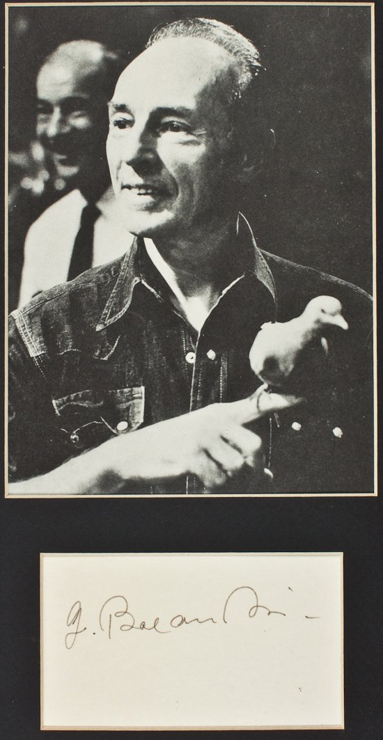 GEORGE BALANCHINE: GEORGE BALANCHINE (1904 â€“ 1983) One of the 20th century's most prolific and famous choreographers, called the father of American ballet. Large signature on a 3" x 5" white card, matted with a p