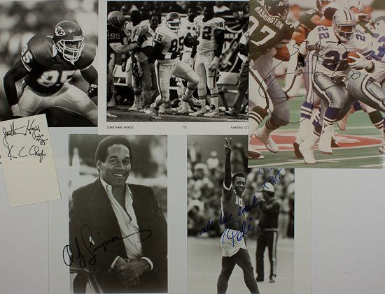 SPORTS: SPORTS A group of seven items by sports stars, all S.P.s 8" x 10" format with one exception, includes: O.J. SIMPSON, PELE, JONATHAN HAYES (signature on card with separate 8" x 10"), JOHN SMOLTZ, MARK