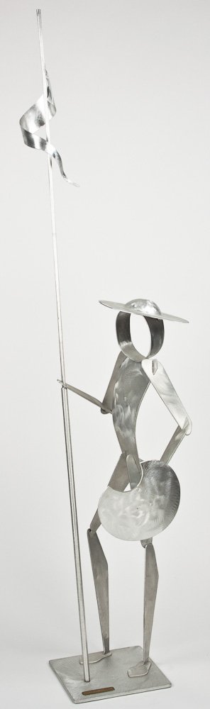 ABSTRACT SCULPTURE "DON QUIXOTE" - ALEX KOVACS: ABSTRACT SCULPTURE "DON QUIXOTE" - ALEX KOVACS Alex Kovacs. (b. Budapest, 1947). "Don Quixote" brushed aluminum sculpture, signed and dated 2006 on brass plaque affixed to base. 56" tall.