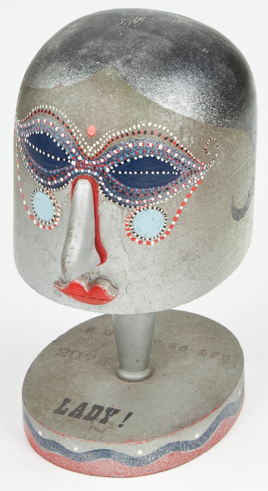 POP ART WOOD SCULPTURE "LADY": POP ART WOOD SCULPTURE "LADY" "Lady", a painted bust in wood, unsigned. 11 1/2" tall.