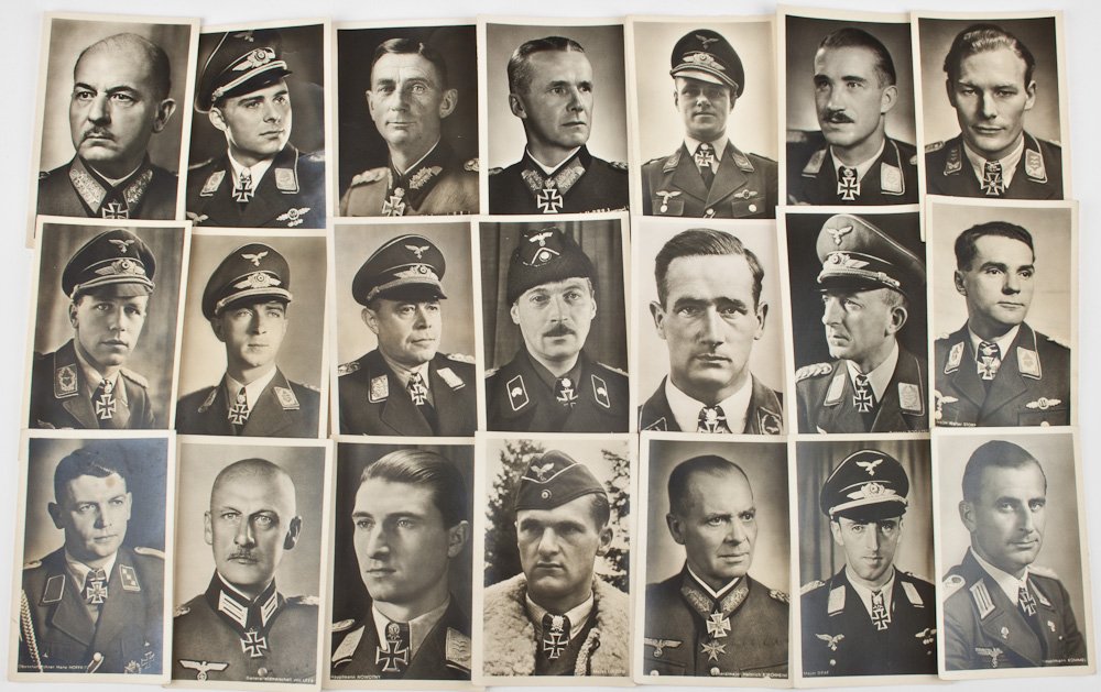 HOFFMANN PHOTOS OF KNIGHTS CROSS RECIPIENTS: HOFFMANN PHOTOS OF KNIGHTS CROSS RECIPIENTS Lot of 21 Hoffmann photos of Knights Cross recipients, includes DIETL and DRUSCHEL (both bear faint authentic signatures), Kummel, Storp, Baumbach, List, Ho