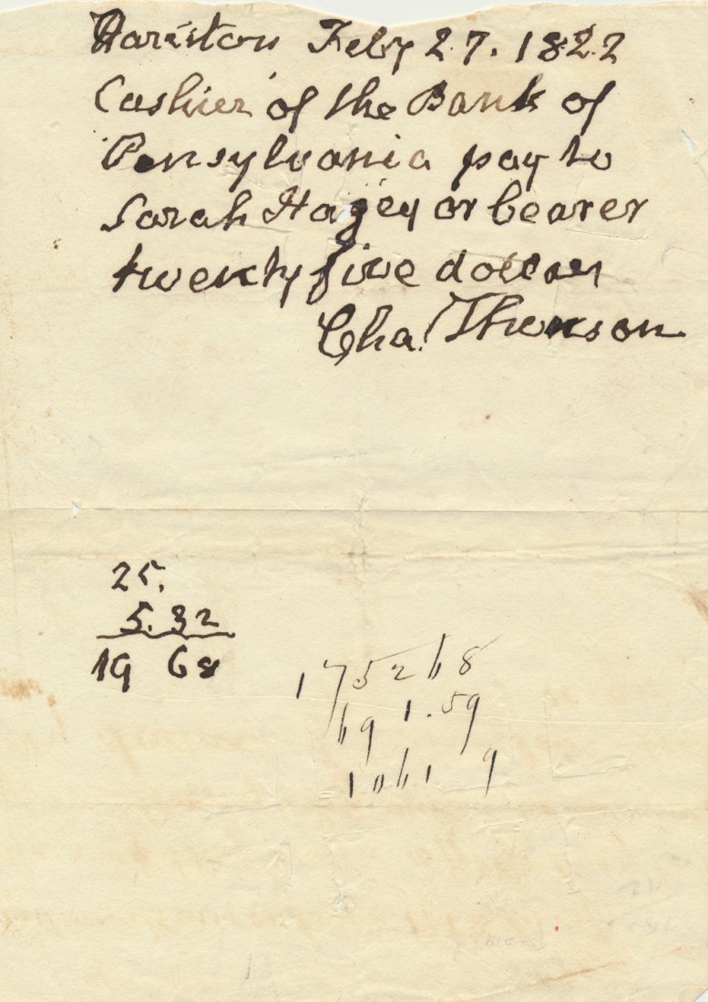 CHARLES THOMSON: CHARLES THOMSON (1729-1824) Irish born American patriot, unanimously elected first Secretary of the Continental Congress in 1774 and held the post until 1789, chosen to notify Washington of his electi