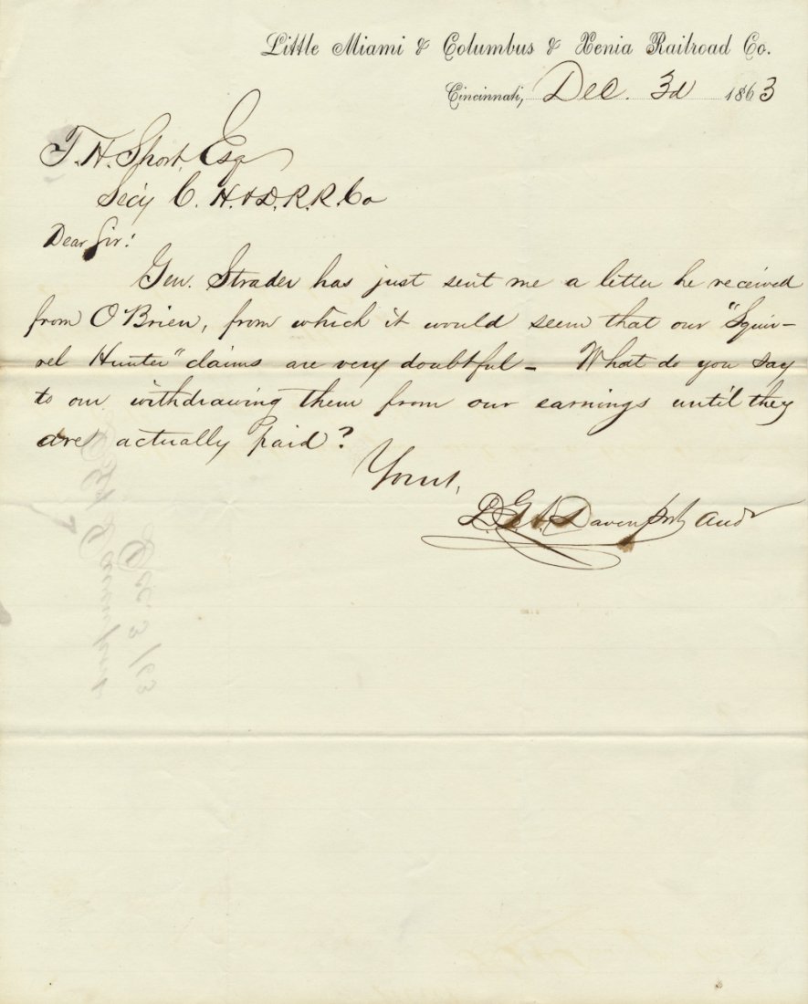 OHIO "SQUIRREL HUNTERS" RIDE THE RAILS FOR FREE: OHIO "SQUIRREL HUNTERS" RIDE THE RAILS FOR FREE Pair on interesting documents concerning the Ohio "Squirrel Hunters", locals mobilized by the governor in September, 1862 to counter a perceived invasio