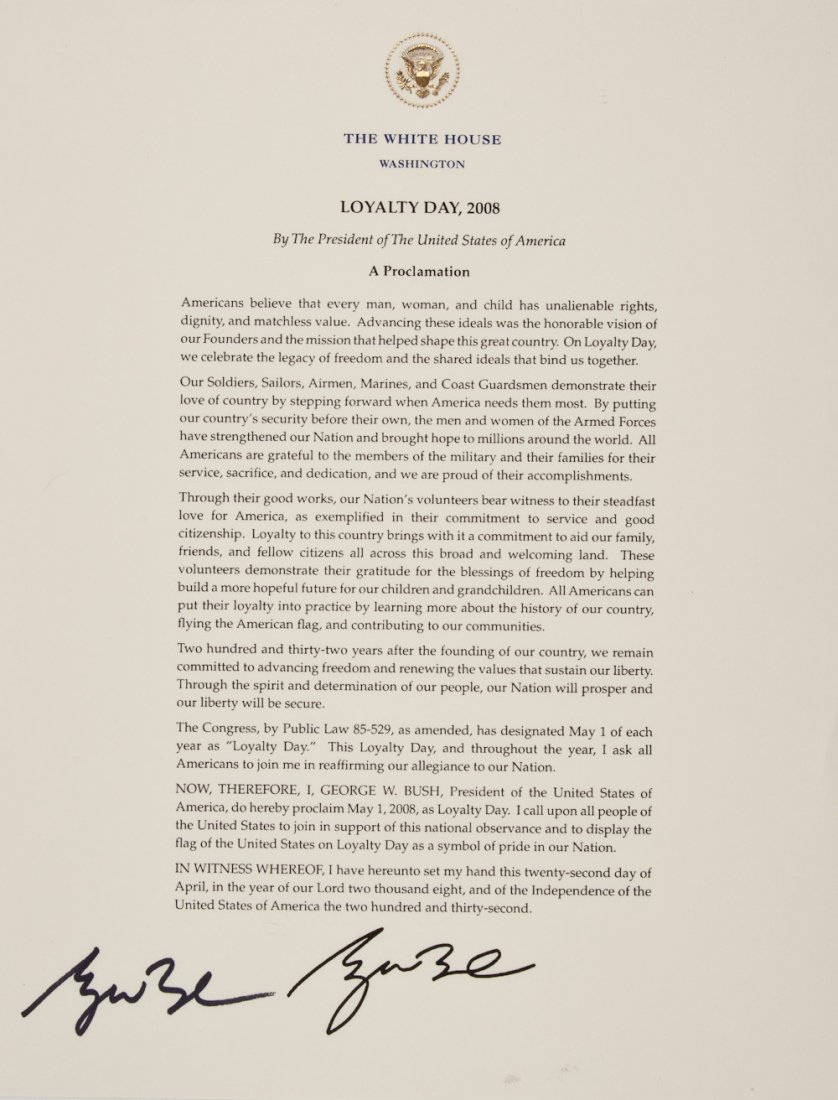 GEORGE W. BUSH: GEORGE W. BUSH (b. 1946) Forty-third President of the United States who won his office after a hotly-contested election. D.S., possibly as President, 1p. 4tp on White House letterhead, Washington, "Lo