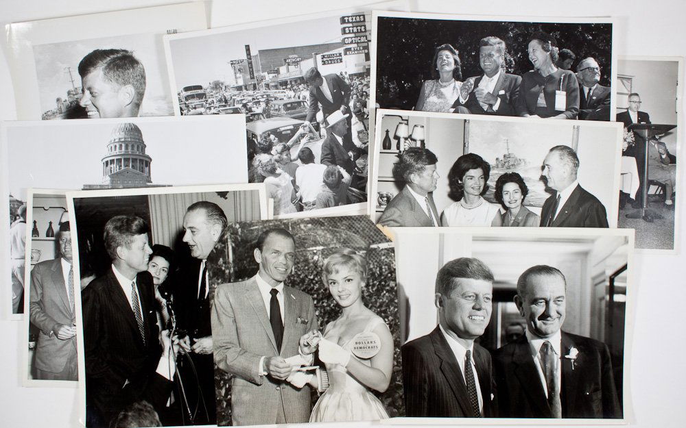 JOHN F. KENNEDY CAMPAIGN PHOTOGRAPHS: JOHN F. KENNEDY CAMPAIGN PHOTOGRAPHS Lot of ten 8" x 10" b/w photos showing John F. Kennedy in various images from his 1960 presidential campaign, including a few images with Lyndon Johnson at his hom