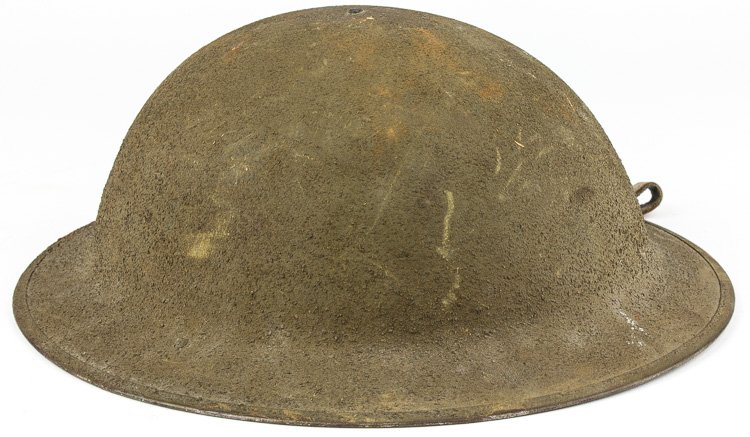 MODEL 1917 HELMET, UNISSUED CONDITION, IDENTIFIED.: MODEL 1917 HELMET UNISSUED CONDITION IDENTIFIED. World War I helmet issued to James T. Leahy a machine gunner attached to the 108th Infantry. Leahy enlisted July 25 1917 and was wounded in action Oct.
