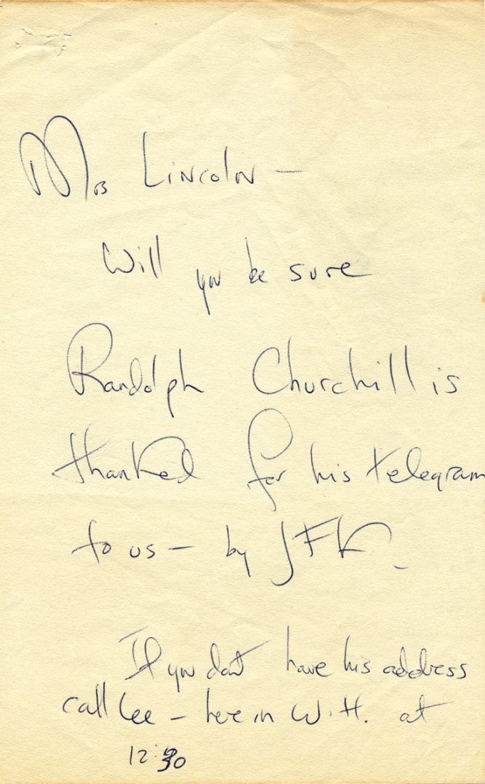 JACQUELINE KENNEDY: JACQUELINE KENNEDY (1929 - 1994) First Lady and wife of John F. Kennedy 35th President of the United States. A.L. (unsigned) as First Lady 1p. 8vo. Washington Nov. 2 1962. In full: ""Mrs. Lincoln - Wi