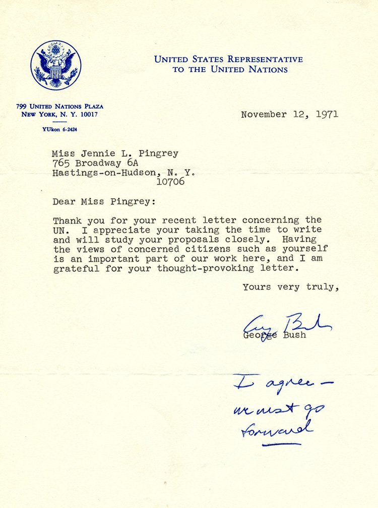 GEORGE H. BUSH: GEORGE H. BUSH (b. 1924) Forty-first President of the United States who ordered the attack on Iraq to liberate Kuwait. Scarce T.L.S. as U.S. Representative to the United Nations on official letterhead