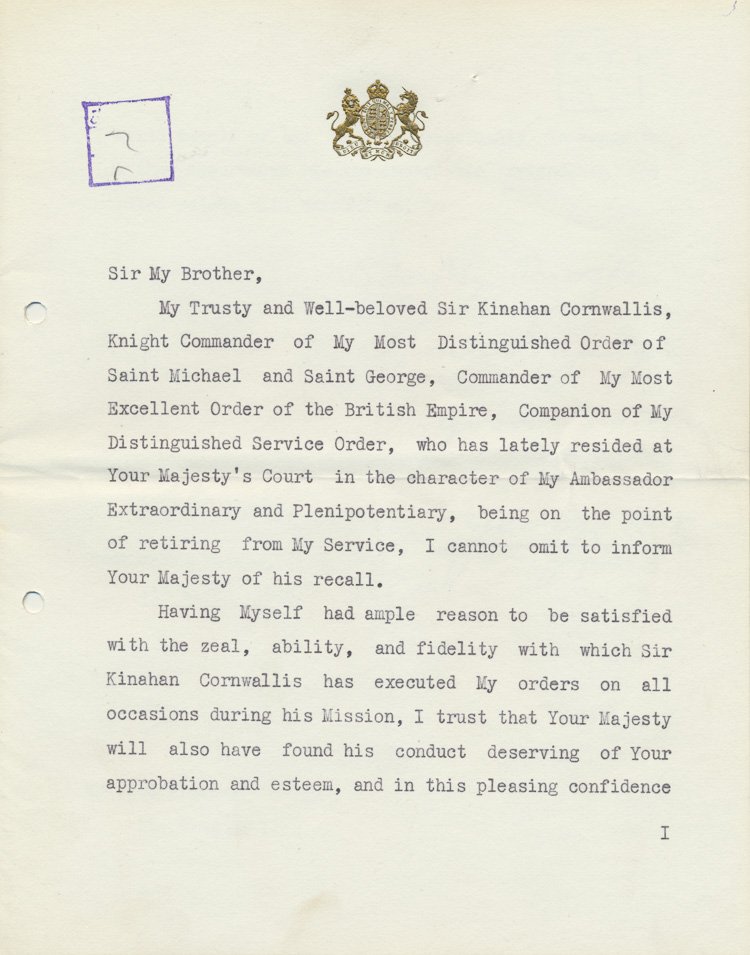 GEORGE VI: GEORGE VI (1895 - 1952) King of England who gained the throne upon the abdication of his brother Edward VIII; brought Winston Churchill to office as Prime Minister. Scarce T.L.S. ""Sir My Brother Your