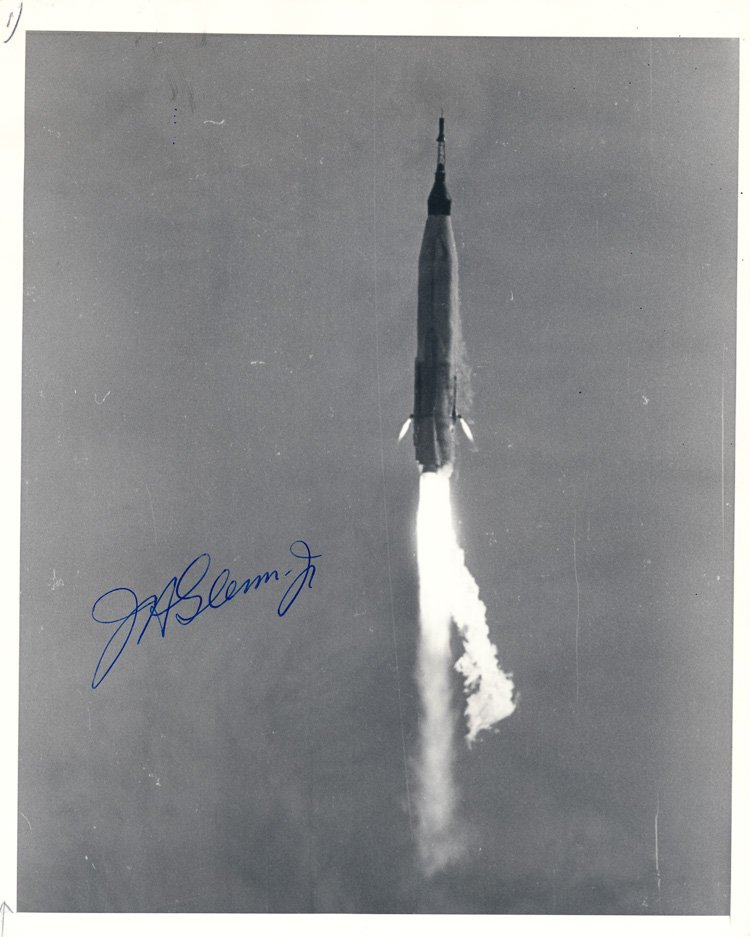 JOHN GLENN: JOHN GLENN (b. 1921) American astronaut the first American to orbit the Earth on February 20 1962 and also became the oldest man to travel in space. Vintage S.P. 8"" x 10"" b/w a period news photo sho