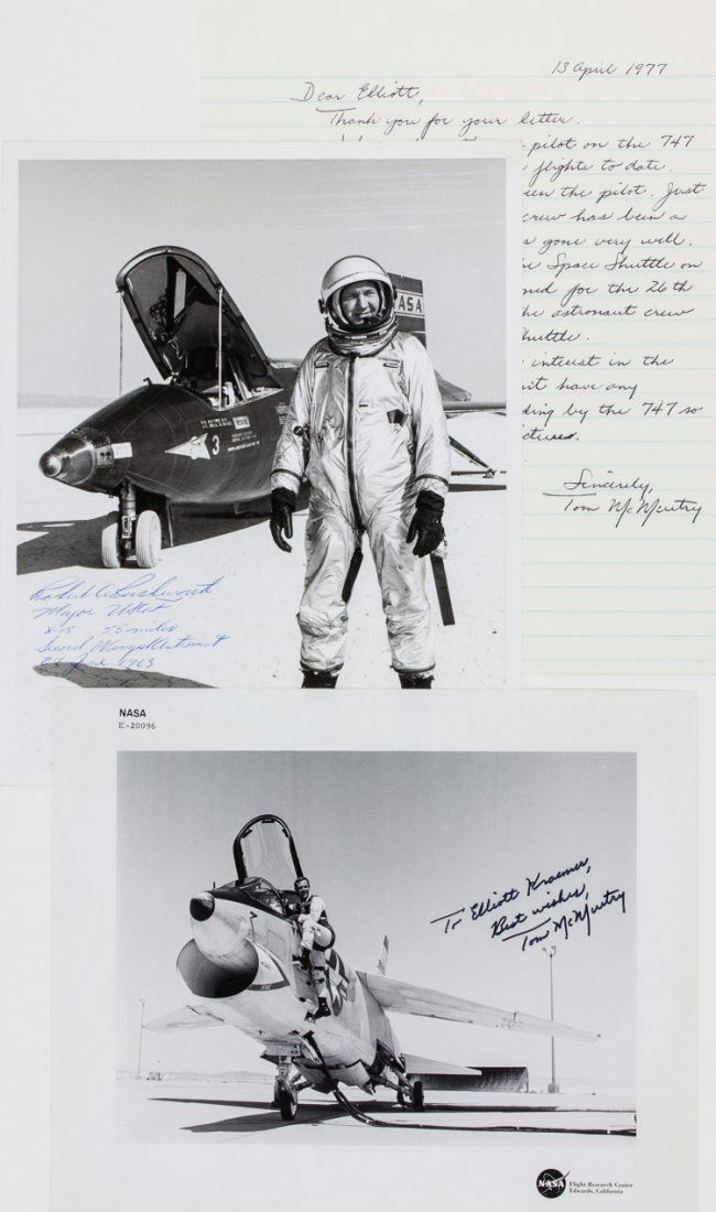 NASA TEST PILOTS: NASA TEST PILOTS Fine lot of three items signed by NASA test pilots includes ROBERT RUSHWORTH (1924-1993) American World War II Korean War and Vietnam War pilot aeronautical engineer and Air Force tes