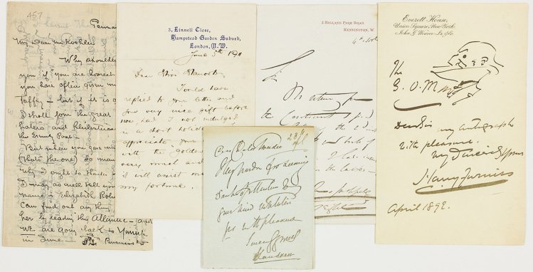 ENGLISH AND AMERICAN ARTISTS: ENGLISH AND AMERICAN ARTISTS Good lot of five items signed by American and English artists and illustrators from the turn of the last century. Includes: JOSEPH PENNELL (1857-1926) good content A.L.S. 