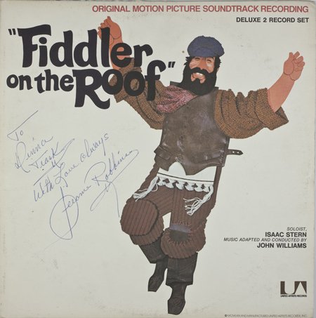 JEROME ROBBINS AND LIBERACE: JEROME ROBBINS AND LIBERACE (1918-1998) Prolific Broadway producer whose hits include The King and I and Fiddler on the Roof. An LP of music from the motion picture version of Fiddler on the Roof sign
