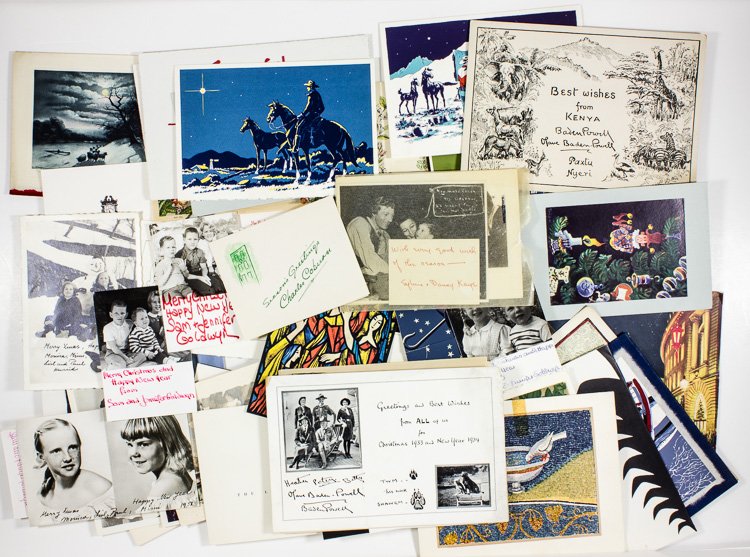 CHRISTMAS CARDS OF NOTABLE PERSONALITIES: CHRISTMAS CARDS OF NOTABLE PERSONALITIES Lot of about 60 imprinted Christmas cards from various Hollywood stars along with a few politicians and notable royals including FRANK SINATRA DUKE AND DUCHESS