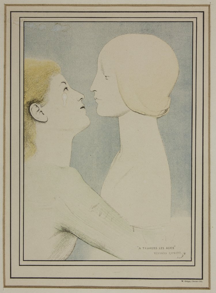 FERNAND KHNOPFF: FERNAND KHNOPFF Chromolithograph, 6 1/2" x 8 1/2" sight, "A Travers les Ages", by W. Griggs. matted.