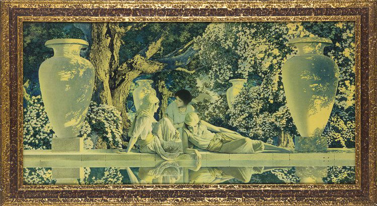 MAXFIELD PARRISH: MAXFIELD PARRISH (1870-1966) American. Print in the original frame: "Garden of Allah", 1918, 29 1/2" x 14 1/2" (sight), faded very slightly.