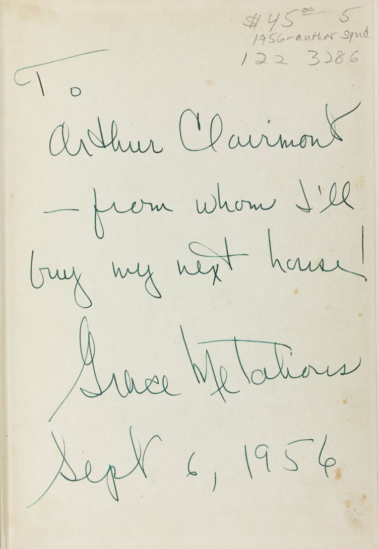 GRACE METALIOUS: GRACE METALIOUS (1924 - 1964) American author, best known for her controversial novel Peyton Place, which stayed on The New York Times bestseller list for 59 weeks and sold 30 million copies. rare sig