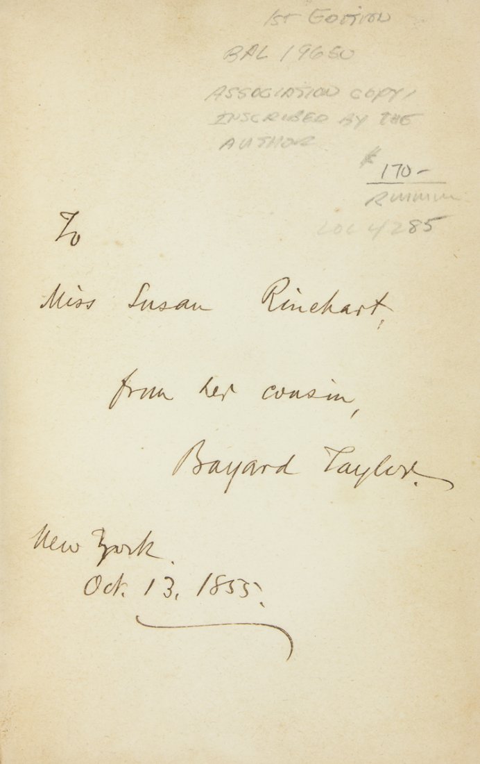 (CHINA) BAYARD TAYLOR TRAVELOGUE: (CHINA) BAYARD TAYLOR TRAVELOGUE BAYARD TAYLOR (1825 - 1878) American poet, literary critic, translator, and travel author. His book: India, China, and Japan in the Year 1853", (New York: G. P. Putnam