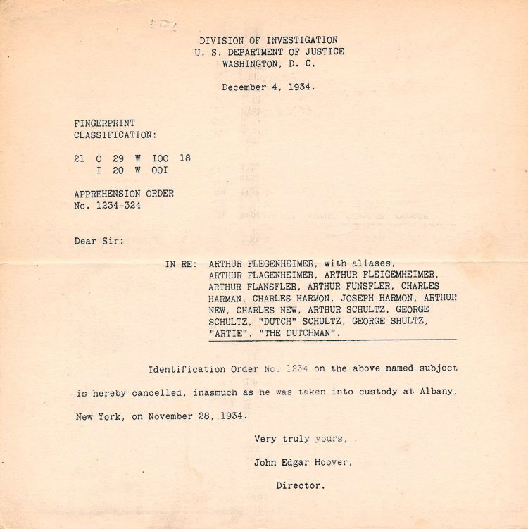 J. EDGAR HOOVER REPORTS THE CAPTURE OF "DUTCH" SCHULTZ (1 of 2)