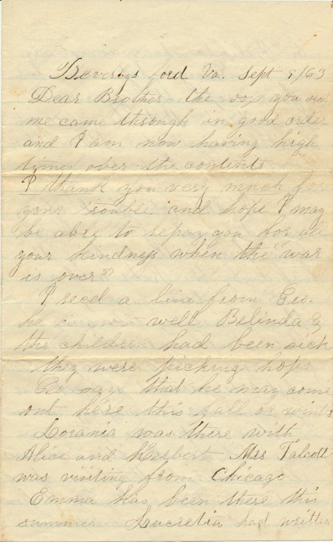 DESERTERS ARE EXECUTED AND BURIED WITH A RABBI,: DESERTERS ARE EXECUTED AND BURIED WITH A RABBI, CATHOLIC AND PROTESTANT ATTENDING THEM Important soldier's war-date A.L.S., 4pp. 8vo., Beverly's Ford, Va., Sep. 9, 1863. George W. Lewis reports on the