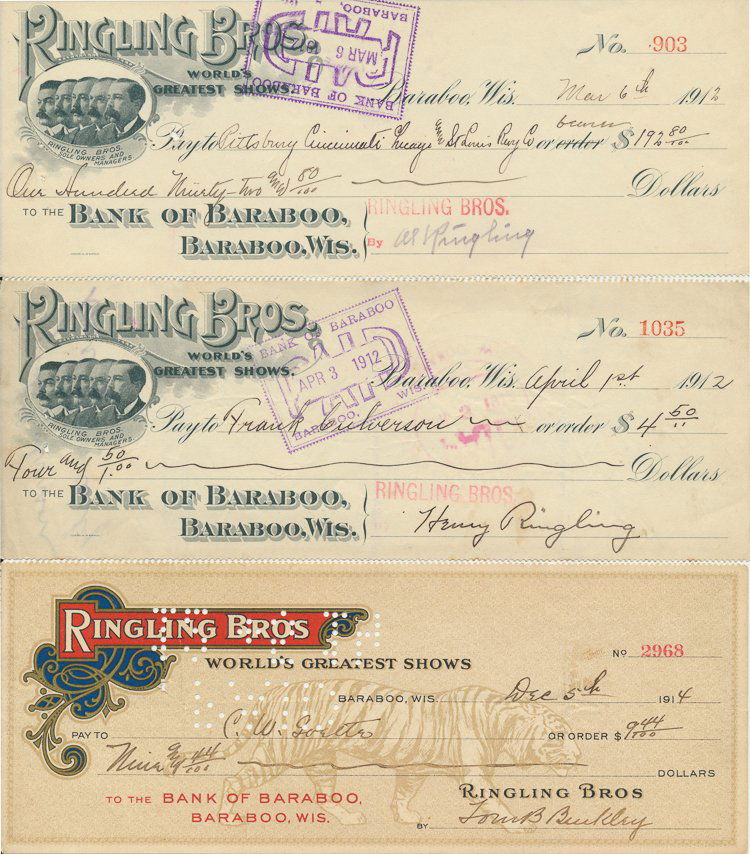 RINGLING BROS. SIGNED CHECKS (1 of 1)