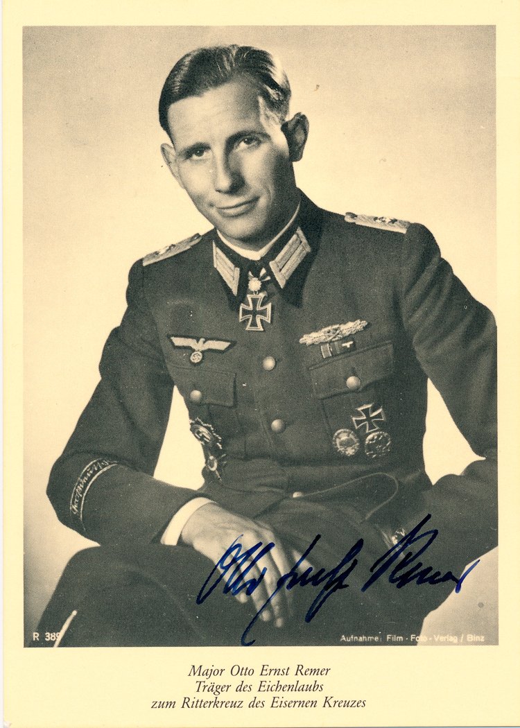 OTTO REMER: OTTO REMER (1912 - 1997) Unrepentant Nazi who as a 31-year-old major helped Hitler retain control of Germany in the crucial hours following the failed assasination attempt of July 20, 1944. Remer in c