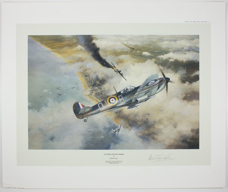 ROBERT STANDFORD-TUCK AND J. E. "JOHNNIE" JOHNSON: ROBERT STANDFORD-TUCK AND J. E. "JOHNNIE" JOHNSON Pair of two signed art prints of works by Robert Taylor, each 24" x 20", includes ROBERT STANDFORD-TUCK (1916-1987) British fighter pilot and commande