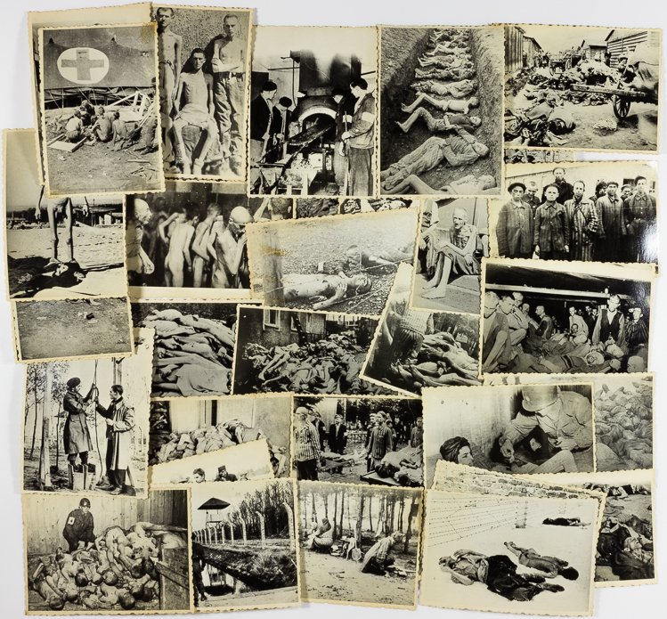 UKRAINIAN PHOTOS OF CAMP VICTIMS: UKRAINIAN PHOTOS OF CAMP VICTIMS Lot of 35 photographs of concentration camp victims and survivors, the images originating from Ukrainian archives. Each photo is 5" x 3 1/4" b/w, deckle-edged with arc