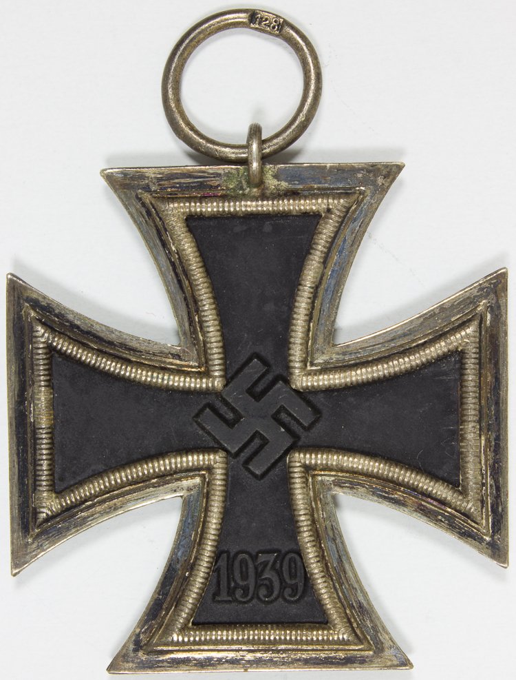 IRON CROSS, 2ND CLASS: IRON CROSS, 2ND CLASS Iron Cross, 2nd Class, maker marked "128" (S. Jablonski GmbH, Posen) on the ring. Tarnished, else very good.