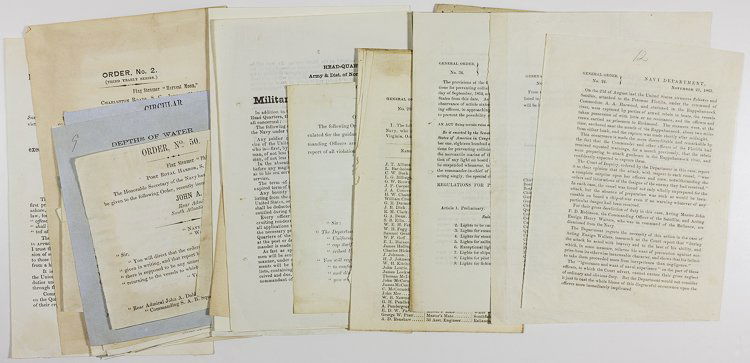 UNION NAVY GENERAL ORDERS AND COURTS MARTIAL FINDINGS: UNION NAVY GENERAL ORDERS AND COURTS MARTIAL FINDINGS Excellent lot of Union navy-related general orders. Included are: 24 orders issued under the name of Adm. JOHN A DAHLGREN and issued by him as com