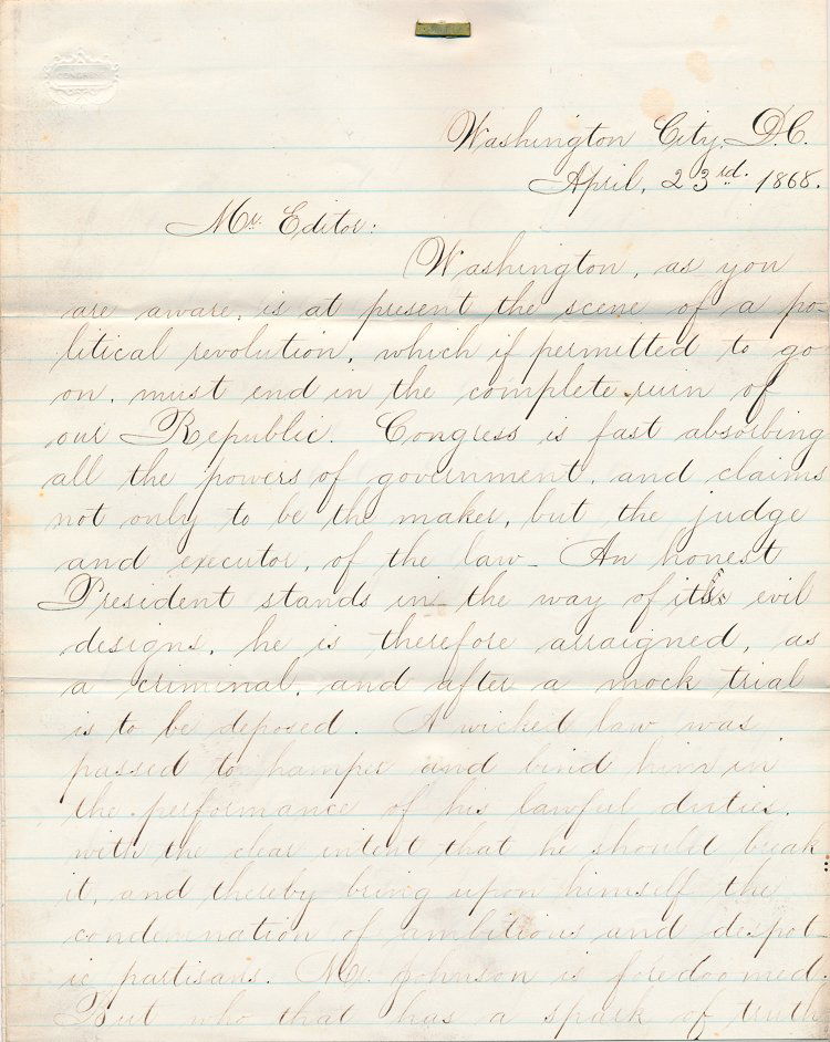 JOHNSON IMPEACHMENT IS "A POLITICAL REVOLUTION..." (1 of 3)