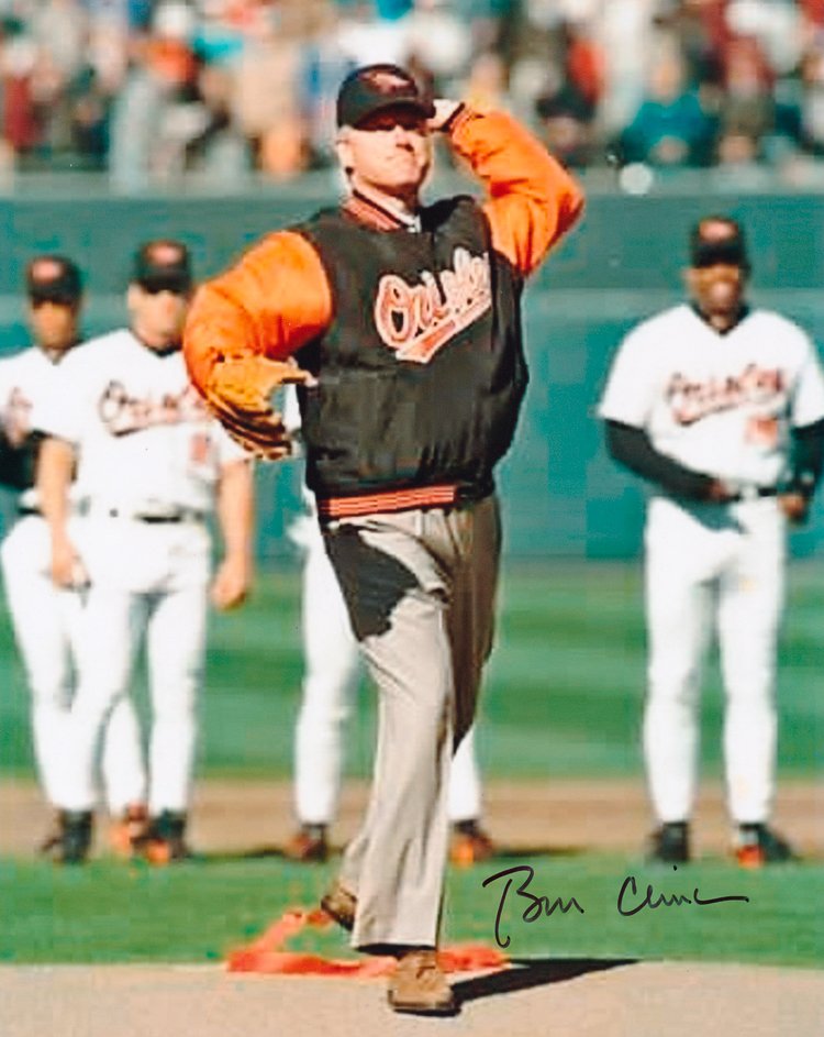 WILLIAM J. CLINTON: WILLIAM J. CLINTON (b. 1946) Forty-second President of the United States, the first elected president to be impeached. S.P. 8" x 10" color showing Clinton, probably as President, wearing a Baltimore O