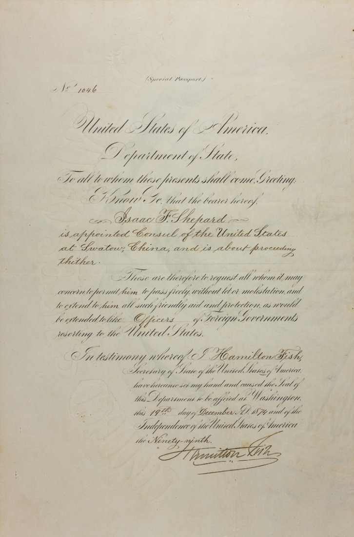 (CHINA) HAMILTON FISH APPOINTS A CIVIL WAR GENERAL AS (1 of 1)