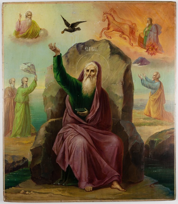 PAINTED RUSSIAN ICON OF PROPHET ELIJAH, LATE 1800S (1 of 1)