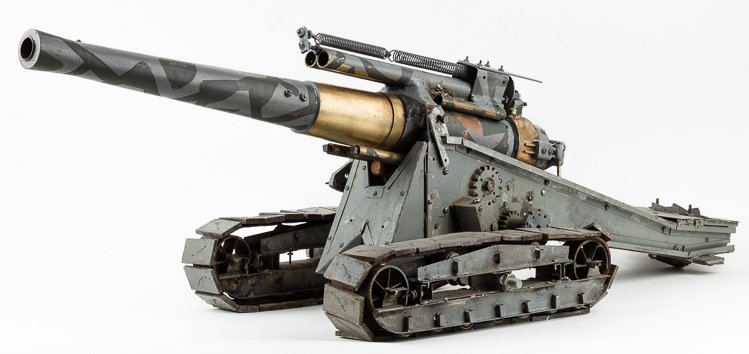 TRENCH ART SELF-PROPELLED CANNON: TRENCH ART SELF-PROPELLED CANNON One of the most involved pieces of trench art we have seen, an enormous tracked artillery gun measuring 40" long overall, the barrel alone being 28" long, and the enti