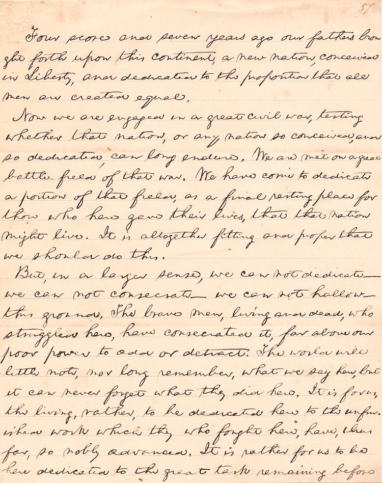 "DEEPTONE" COPY OF THE GETTYSBURG ADDRESS: "DEEPTONE" COPY OF THE GETTYSBURG ADDRESS A. R. Donnelly "Deeptone" offset facsimile printing of Lincoln's Gettysburg address, 2pp. 4to., issued by the Lakeside Press, 1965. Printed for distribution a