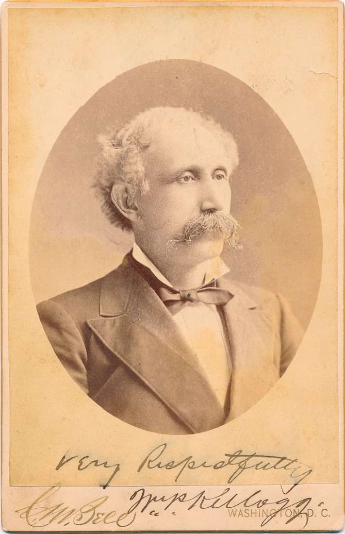 WILLIAM P. KELLOGG: WILLIAM P. KELLOGG (1830 – 1918) Two-time U.S. Senator and Reconstruction Governor of Louisiana who took his seat only after Grant sent federal forces to oust the opposition occupying the capitol. S